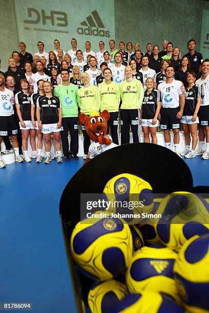 The German handball national teams are seen during a photocall at the Adidas Brand Center on July 1, 2008 in Herzogenaurach, Germany.
