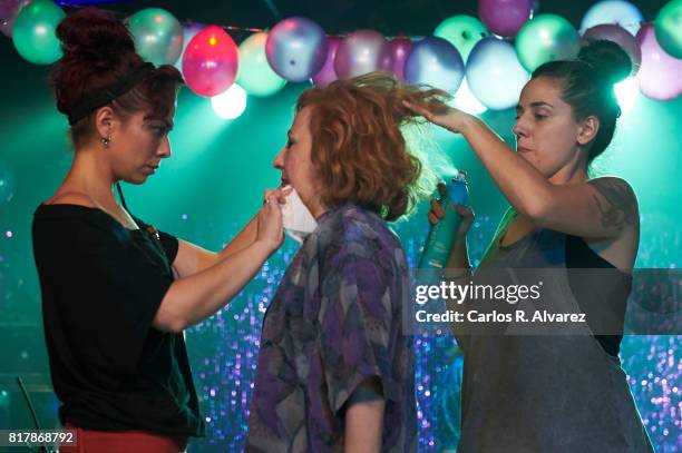 Spanish actress Carmen Machi is seen at 'La Tribu' film set at the La Rosa Club on July 18, 2017 in Madrid, Spain.