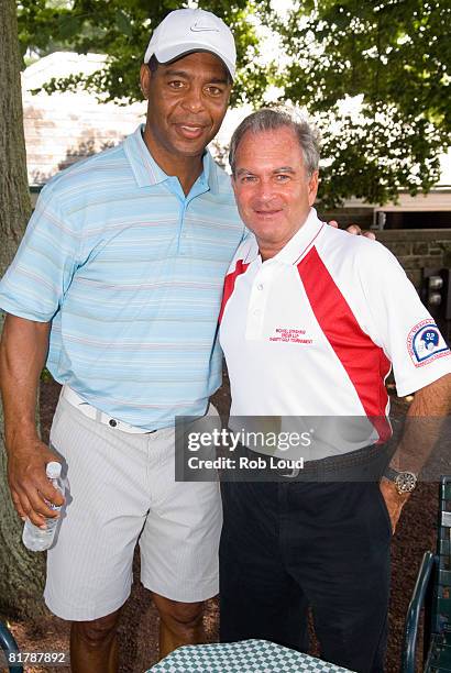 Marcus Allen and attorney Marc Dreier pose at the 2008 Michael Strahan/Dreier LLP Charity Golf Tournament at Century Country Club on June 30, 2008 in...