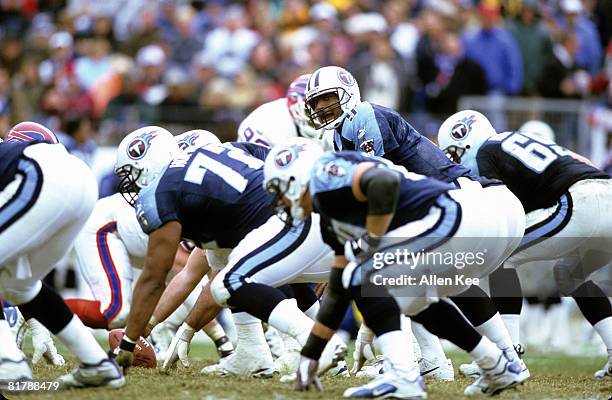 Tennessee Titans quarterback Steve McNair barks sits over center during the AFC Wildcard Playoff, a 22-16 victory over the Buffalo Bills on January 8...