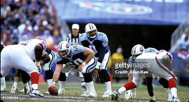 Tennessee Titans quarterback Steve McNair barks signals during the AFC Wildcard Playoff, a 22-16 victory over the Buffalo Bills on January 8 at...