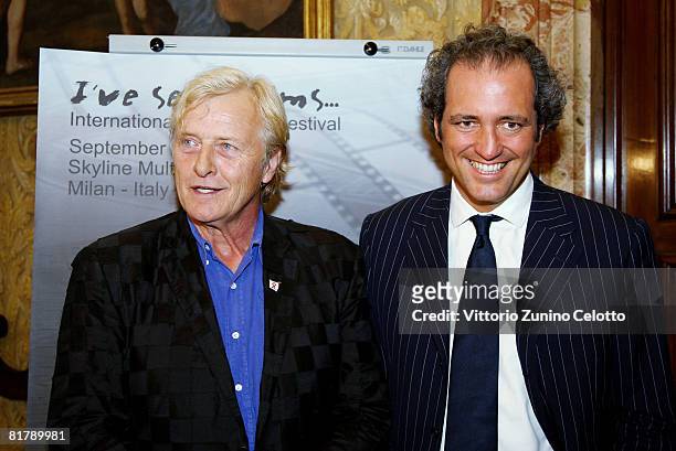 Rutger Hauer and Milan Town Councillor Giovanni Terzi attend a press conference promoting International Short Movie Festival "I`ve Seen Films" at...