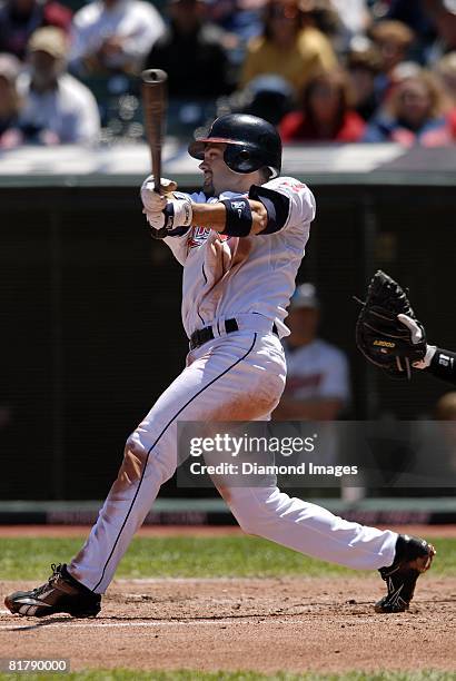 Second baseman Jamey Carroll of the Cleveland Indians bats during a game with the Chicago White Sox on Wednesday, May 28, 2008 at Progressive Field...