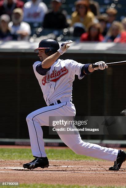 Second baseman Jamey Carroll of the Cleveland Indians bats during a game with the Chicago White Sox on Wednesday, May 28, 2008 at Progressive Field...