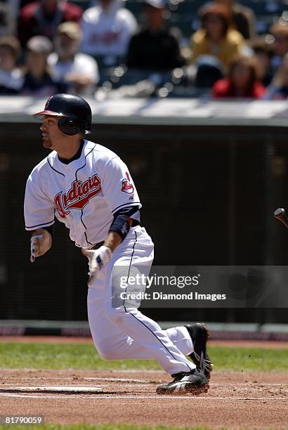 Second baseman Jamey Carroll of the Cleveland Indians bats during a game with the Chicago White Sox on Wednesday, May 28, 2008 at Progressive Field...