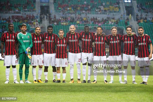 Team of AC Milan line up before during the 2017 International Champions Cup football match between AC milan and Borussia Dortmund at University Town...