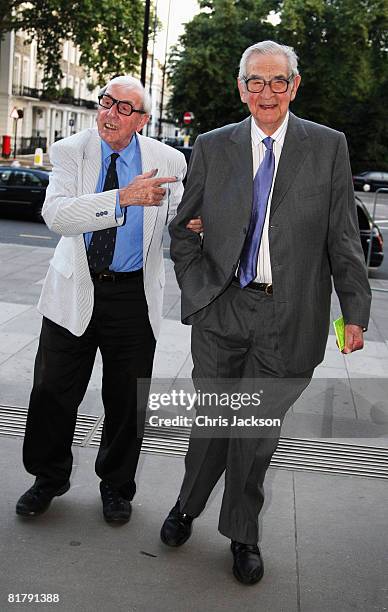 Eric Sykes and Dennis Norden arrives at the Harper Collins Summer Party at the Victoria and Albert museum on July 1, 2008 in London, England.