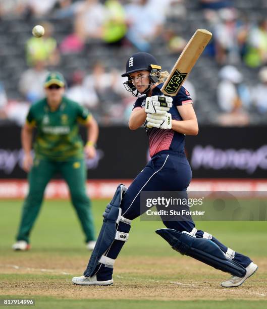 England batsman Sarah Taylor hits out during the ICC Women's World Cup 2017 Semi-Final between England and South Africa at The County Ground on July...