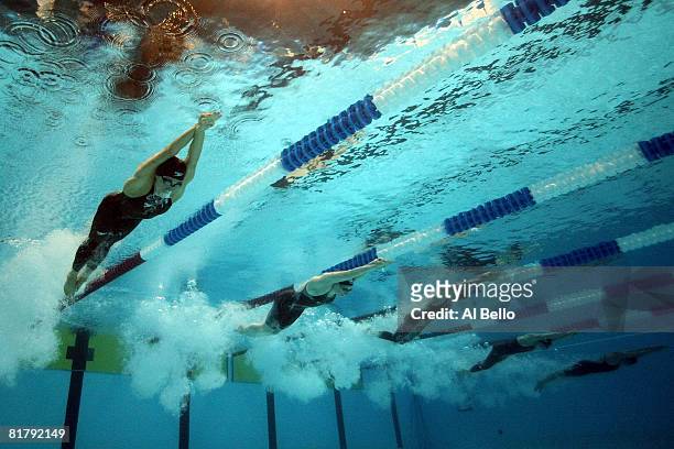 Natalie Coughlin, Ariana Kukors, Alicia Aemisegger and Elizabeth Beisel swim the preliminary heats of the 200 meter individual medley during the U.S....