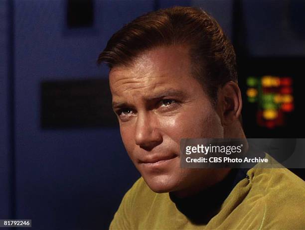 Canadian actor William Shatner as Captain James T. Kirk in 'The Man Trap,' the premiere episode of 'Star Trek,' which aired on NBC-TV on September 8,...