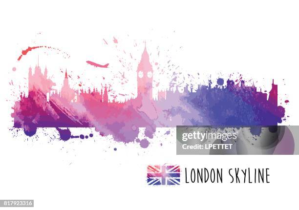 watercolor london skyline - grunge union jack stock illustrations