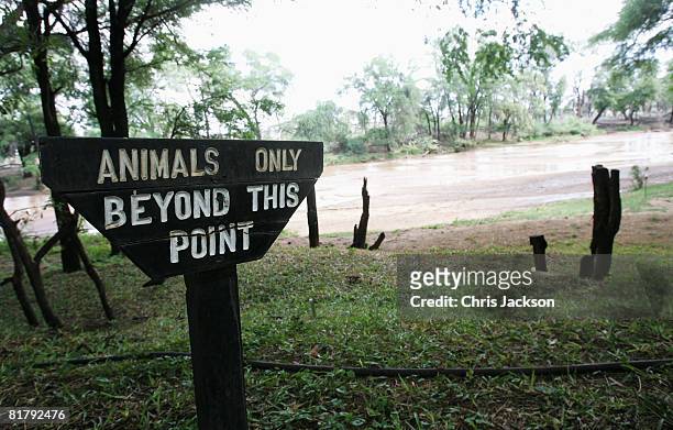 Sign warns people to beware in the Samburu National Park on March 20, 2006 in Nairobi, Kenya.