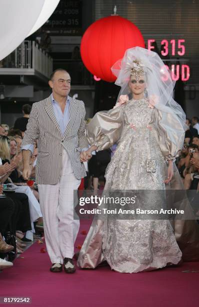 Christian Lacroix walks the runway at the Christian Lacroix '09 Autumn-Winter Haute Couture fashion show at the Pompidou Center on July 1, 2008 in...