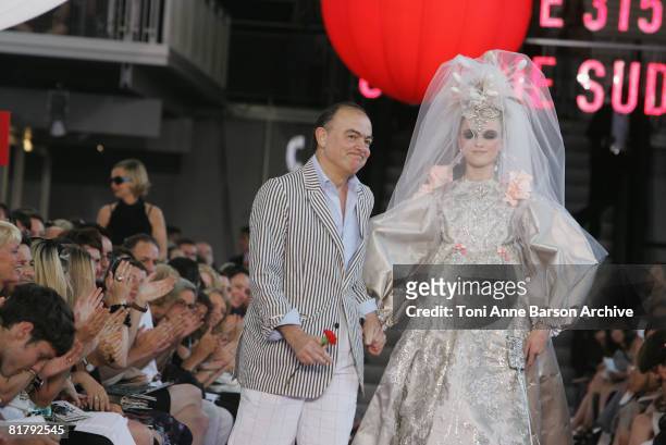 Christian Lacroix walks the runway at the Christian Lacroix '09 Autumn-Winter Haute Couture fashion show at the Pompidou Center on July 1, 2008 in...