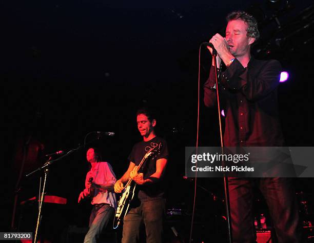 Musicians Bryan Devendorf, Bryce Dessner and Matt Berninger of The National perform at Leeds Metropolitan University on July 1, 2008 in Leeds,...