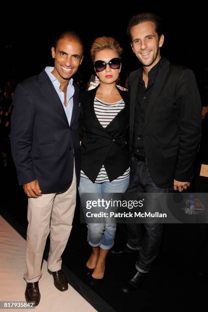 Simeone Scaramozzino, Kristina Alexandra Kovalyuk and Gregoire Vogelsang attend ANNA SUI Spring 2011 Fashion Show at The Theatre at Lincoln Center on...