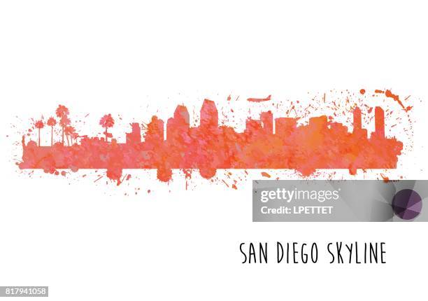 San Diego Skyline Watercolor High-Res Vector Graphic