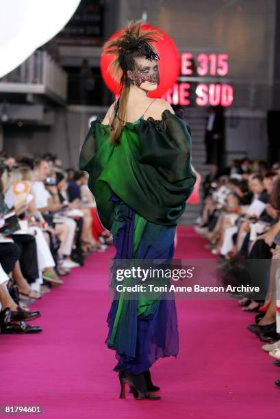 Model walks the runway at the Christian Lacroix '09 Autumn-Winter Haute Couture fashion show at the Pompidou Center on July 1, 2008 in Paris, France.