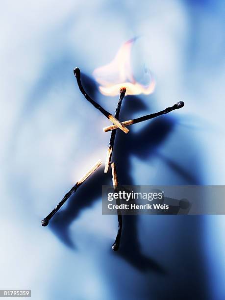 man made out of burned matches. - matchstick man stock pictures, royalty-free photos & images