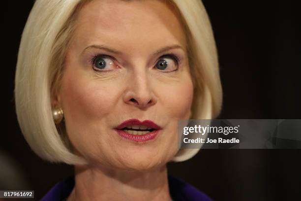 Callista Gingrich sits before the Senate Foreign Relations Committee during her nomination hearing to be ambassador to the Holy See on July 18, 2017...