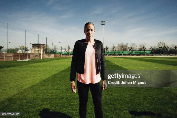 Footballer Marie-Laure Delie is photographed for Grazia Magazine France on April 13, 2015 in Paris, France.