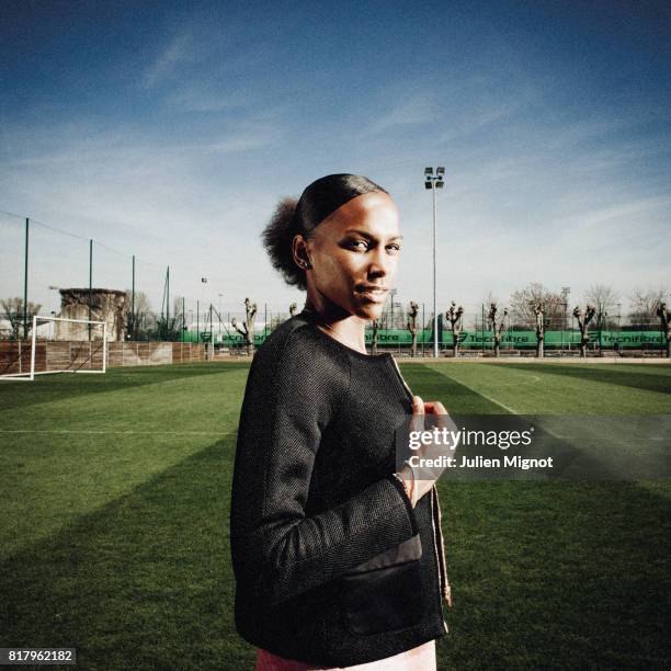 Footballer Marie-Laure Delie is photographed for Grazia Magazine France on April 13, 2015 in Paris, France.