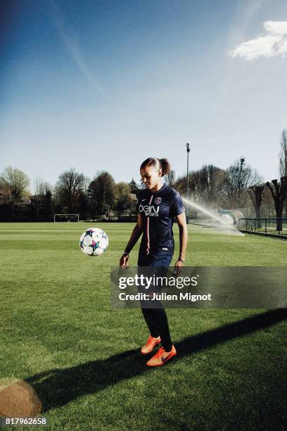 Footballer Marie-Laure Delie is photographed for Grazia Magazine France on April 13, 2015 in Paris, France.