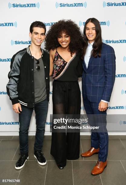 Actors China Anne McClain, Cameron Boyce and Booboo Stewart visit SiriusXM Studios on July 18, 2017 in New York City.