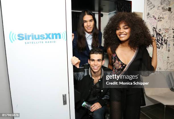 Actors China Anne McClain, Cameron Boyce and Booboo Stewart visit SiriusXM Studios on July 18, 2017 in New York City.