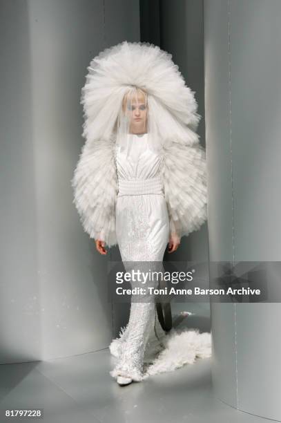 Model walks the runway at the Chanel '09 Fall Winter Haute Couture fashion show at the Grand Palais on July 1, 2008 in Paris, France.