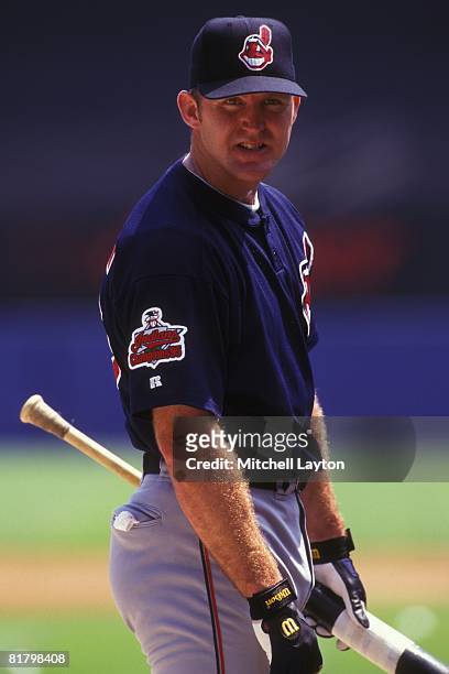Jim Thome of the Cleveland Indians before a baseball game against the New York Yankees on June 1, 1998 at Yankee Stadium in New York, New York.