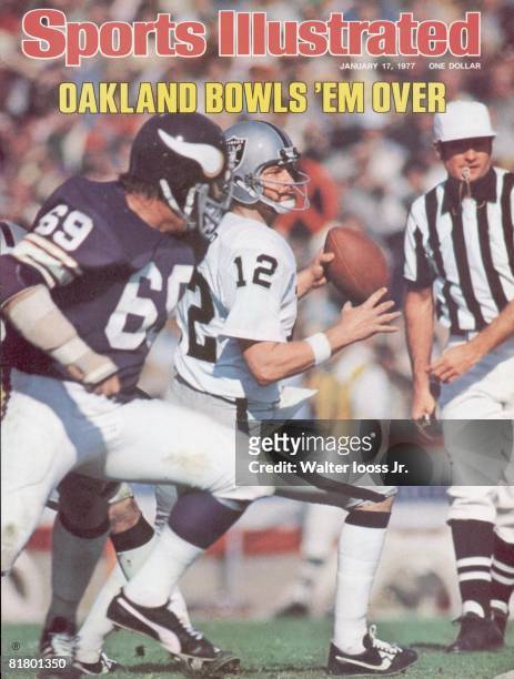 January 17, 1977 Sports Illustrated via Getty Images Cover, Football: Super Bowl XI, Oakland Raiders QB Ken Stabler in action vs Minnesota Vikings...