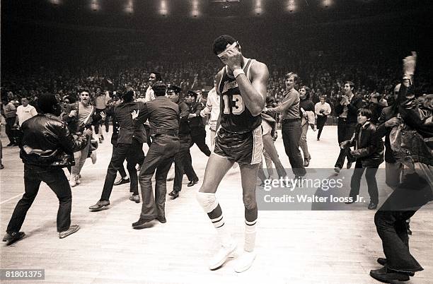 Basketball: finals, Los Angeles Lakers Wilt Chamberlain upset after losing series vs New York Knicks, New York, NY 5/8/1970