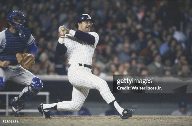 Baseball: World Series, New York Yankees Reggie Jackson in action, hitting home run vs Los Angeles Dodgers, Game 6, Bronx, NY