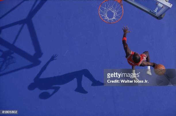 Basketball: Aerial portrait of Chicago Bulls Michael Jordan in action, making dunk, Pontiac, MI 3/5/1987