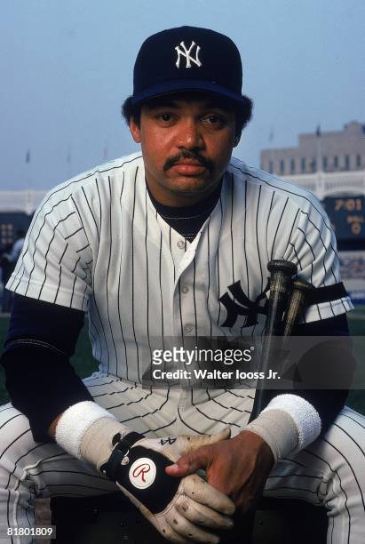 Baseball: Closeup portrait of New York Yankees Reggie Jackson before game vs Kansas City Royals, Bronx, NY 7/18/1980