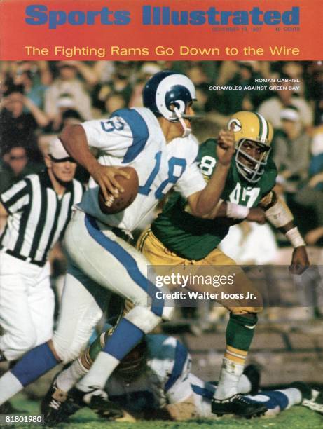 December 18, 1967 Sports Illustrated via Getty Images Cover, Football: Los Angeles Rams QB Roman Gabriel in action, scrambling vs Green Bay Packers...