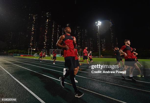 Daniel Sturridge of Liverpool during a training session on July 18, 2017 at the Tseung Kwan O Sports Ground, Hong Kong.