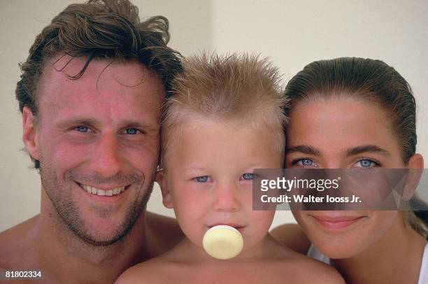 Tennis: Closeup portrait of Bjorn Borg with son Robin and girlfriend Yannike, ATG 1/1/1980--
