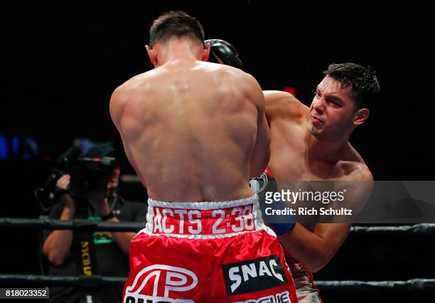 Omar Figueroa Jr., right, battles Robert Guerrero during their Welterweight fight at Nassau Veterans Memorial Coliseum on July 15, 2017 in Uniondale,...