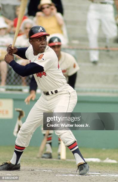 Baseball: Atlanta Braves Hank Aaron in action, at bat during spring training, West Palm Beach, FL 3/13/1966