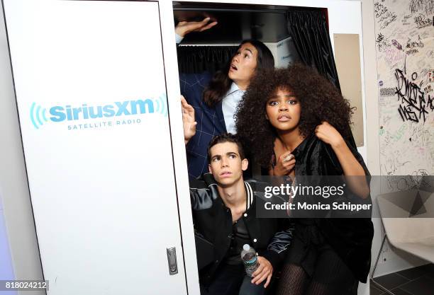 Actors China Anne McClain, Cameron Boyce and Booboo Stewart visit SiriusXM Studios on July 18, 2017 in New York City.