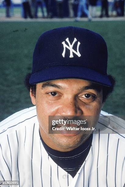 Baseball: Closeup portrait of New York Yankees Reggie Jackson before game vs Kansas City Royals, Bronx, NY 7/18/1980