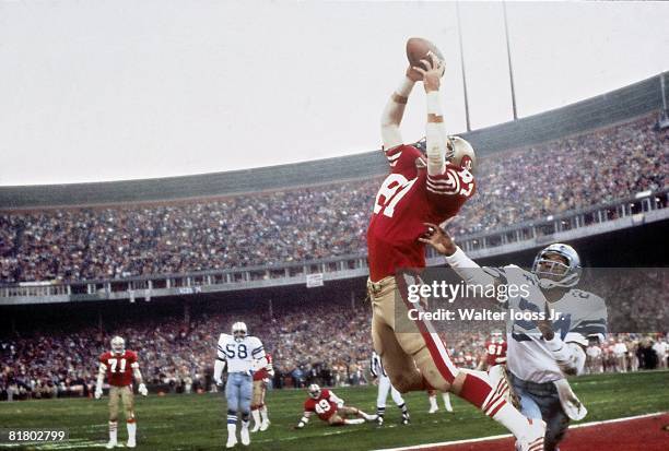 Football: NFC Playoffs, San Francisco 49ers Dwight Clark in action, making catch and scoring game winning touchdown vs Dallas Cowboys Everson Walls ,...