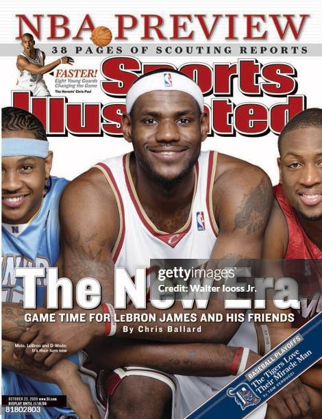 October 23, 2006 Sports Illustrated via Getty Images Cover, Basketball: Closeup portrait and photo illustration of Cleveland Cavaliers LeBron James...