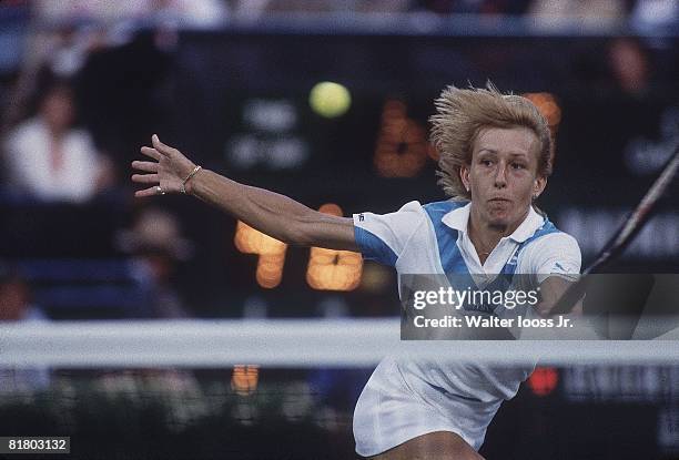 Tennis: US Open, USA Martina Navratilova in action vs USA Chris Evert Lloyd during Finals at National Tennis Center, Flushing, NY 9/8/1984