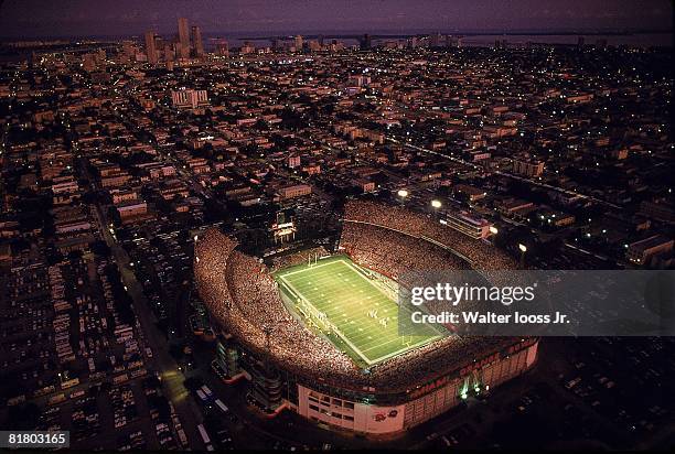 Football: Aerial view of Orange Bowl, stadium during Miami Dolphins vs Kansas City Chiefs game, Miami, FL 9/22/1985