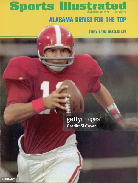 November 20, 1972 Sports Illustrated via Getty Images Cover, College Football: Closeup of Alabama QB Terry Davis in action vs Louisiana State,...