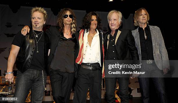 Aerosmith celebrates the launch of Aerosmith Guitar Hero at Hard Rock Cafe on June 27, 2008 in New York City.