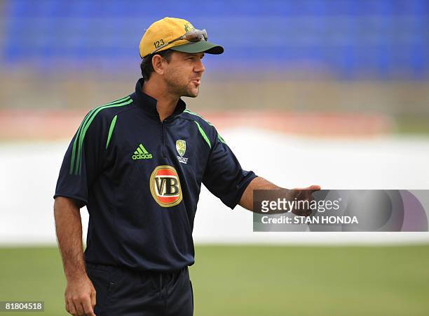Australian cricketer captain Ricky Ponting during a practice session on July 2, 2008 at Warner Park in Basseterre in advance of the One-Day...